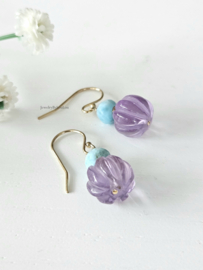 Amethist en Larimar oorbellen, 14k goldfilled - 925 sterling zilver