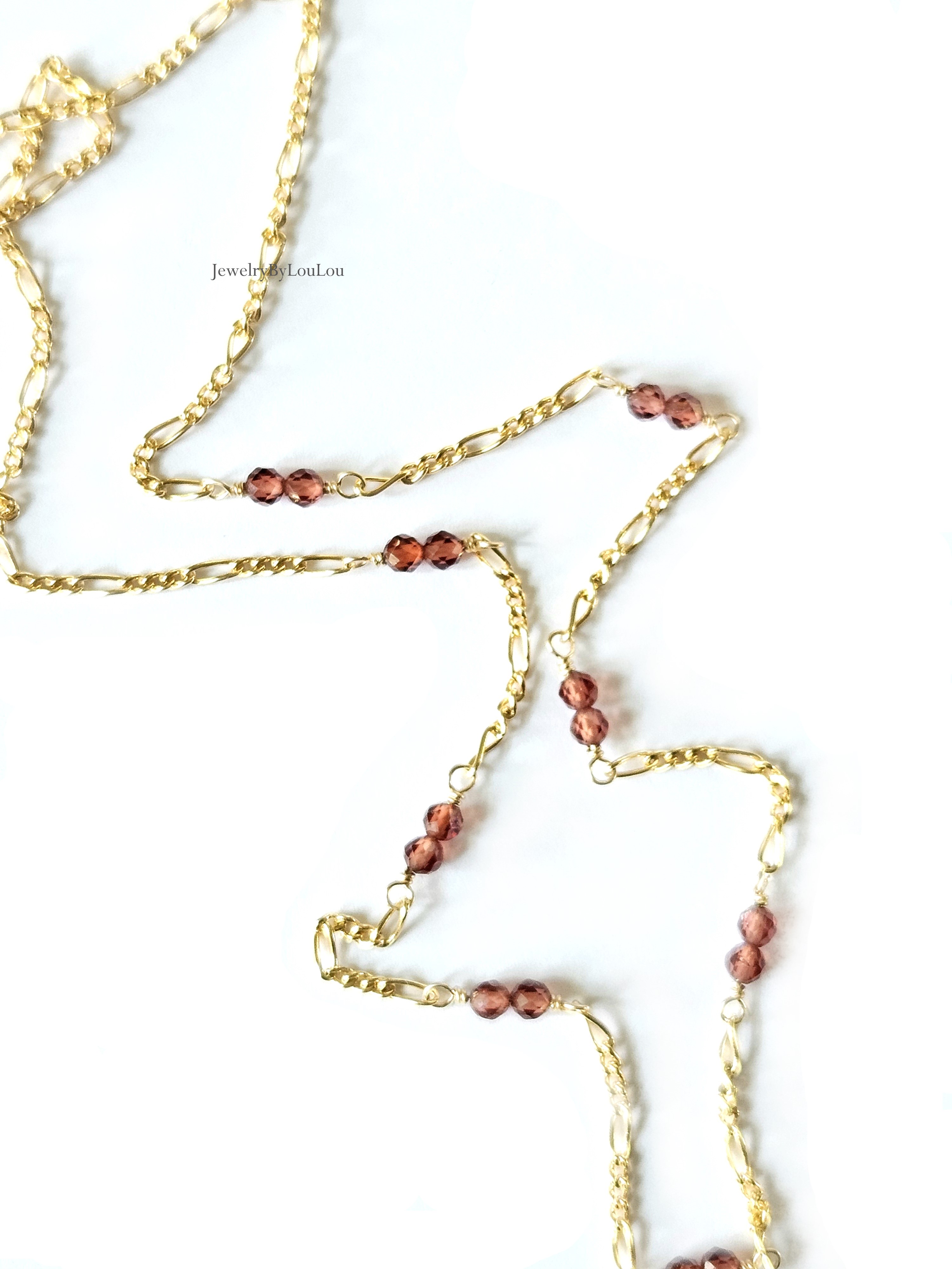 Figaro schakelketting met Malaya granaat 14k goldfilled - 925 sterling zilver