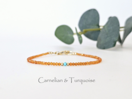 Carneool en Turquoise edelstenen kralen armband, leverbaar 14k goldfilled - 925 sterling zilver