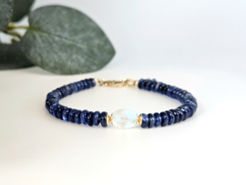 Kyanite & Moonstone gemstone beaded bracelet 14k goldfilled - 925 sterling silver