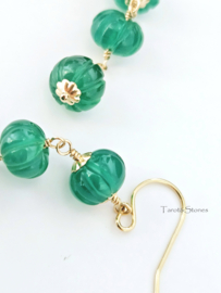 Groene Onyx pompoen kralen oorbellen, leverbaar in 14k goldfilled & 925 sterling zilver