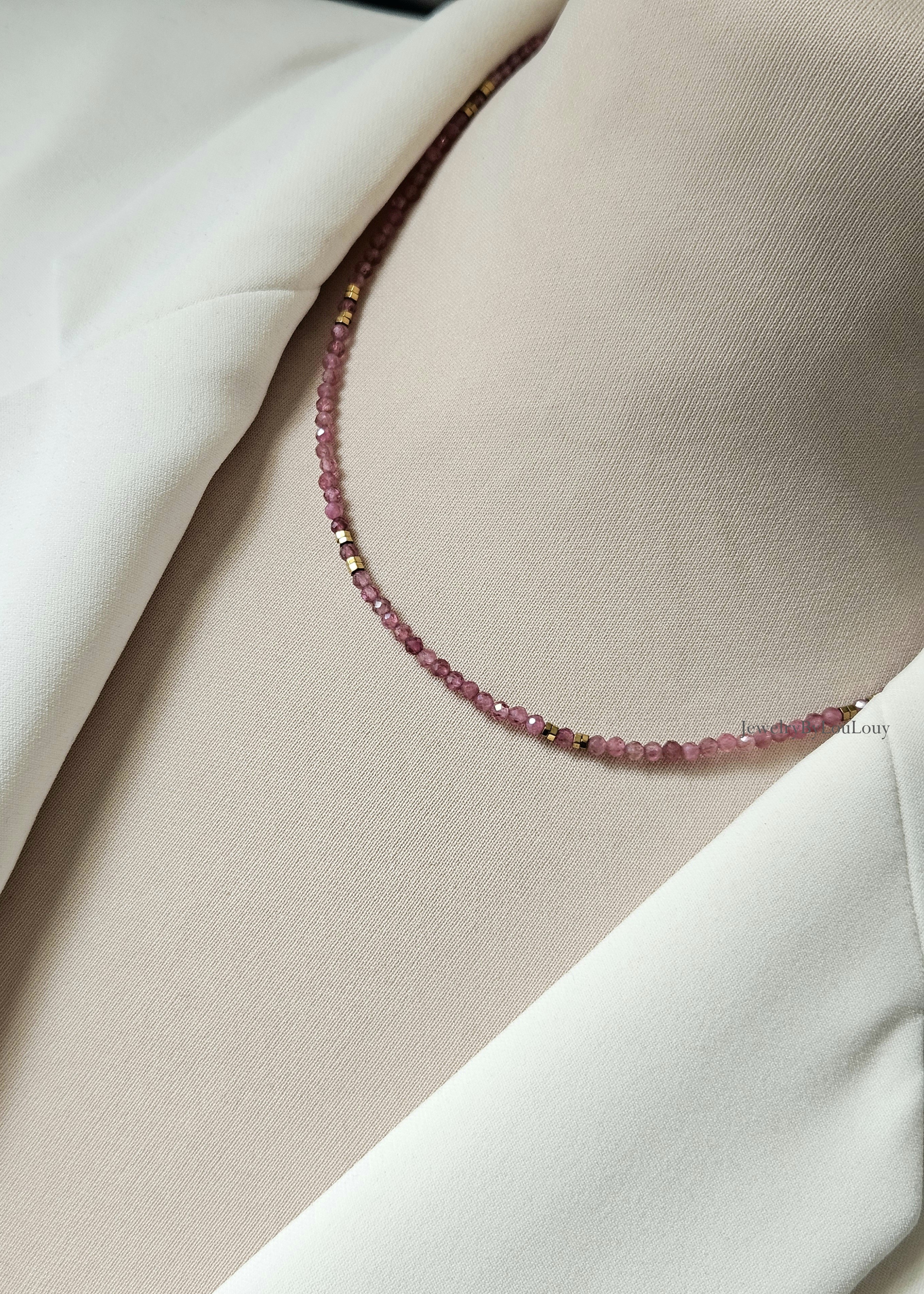 Pink Tourmaline beaded necklace, 14k goldfilled - 925 sterling silver