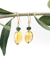 Citrien en groene Apatiet oorbellen, leverbaar in 14k goldfilled & 925 sterling zilver