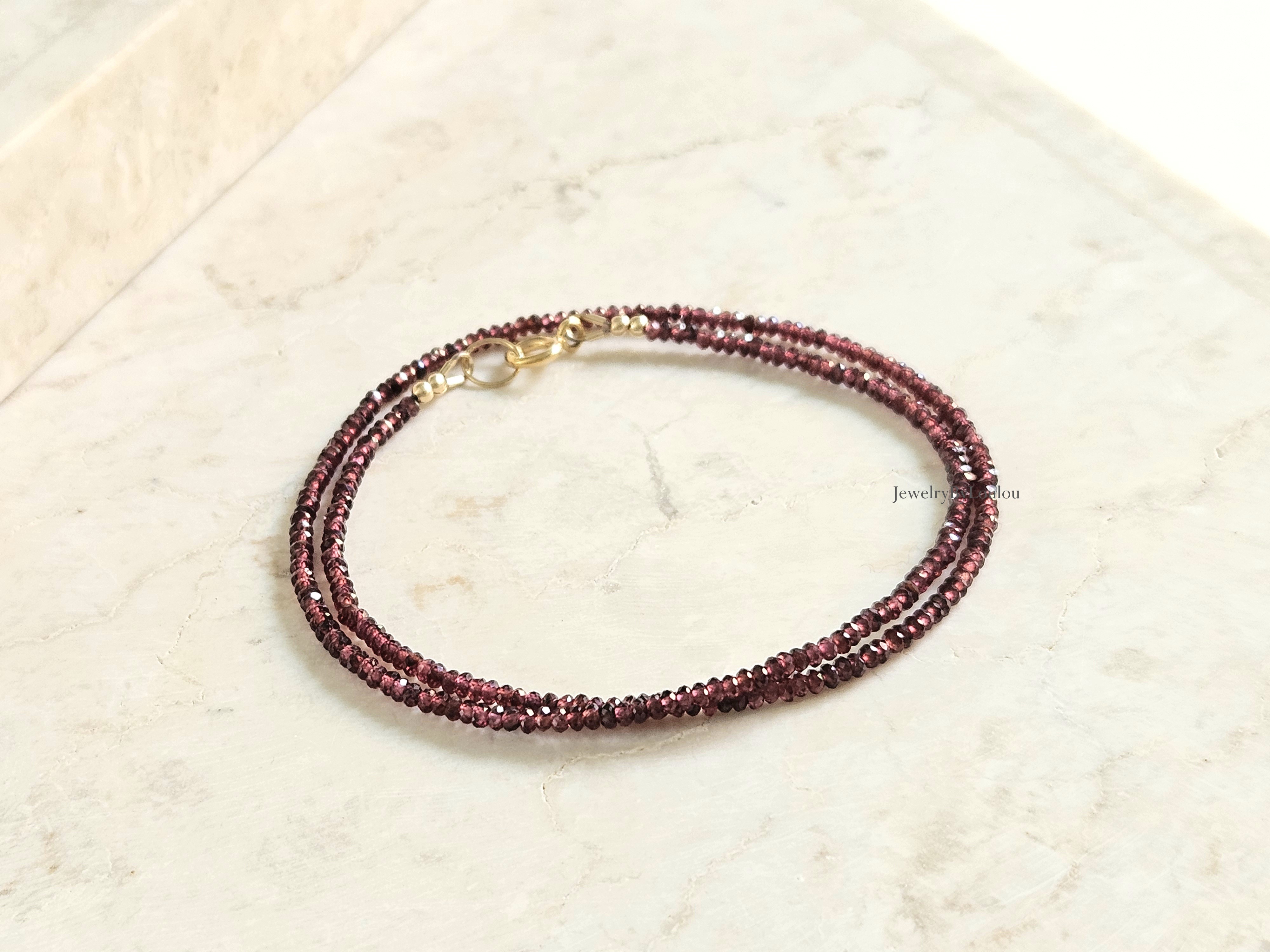 AAA Granaat kralen ketting, 14k goldfilled - 925 sterling zilver