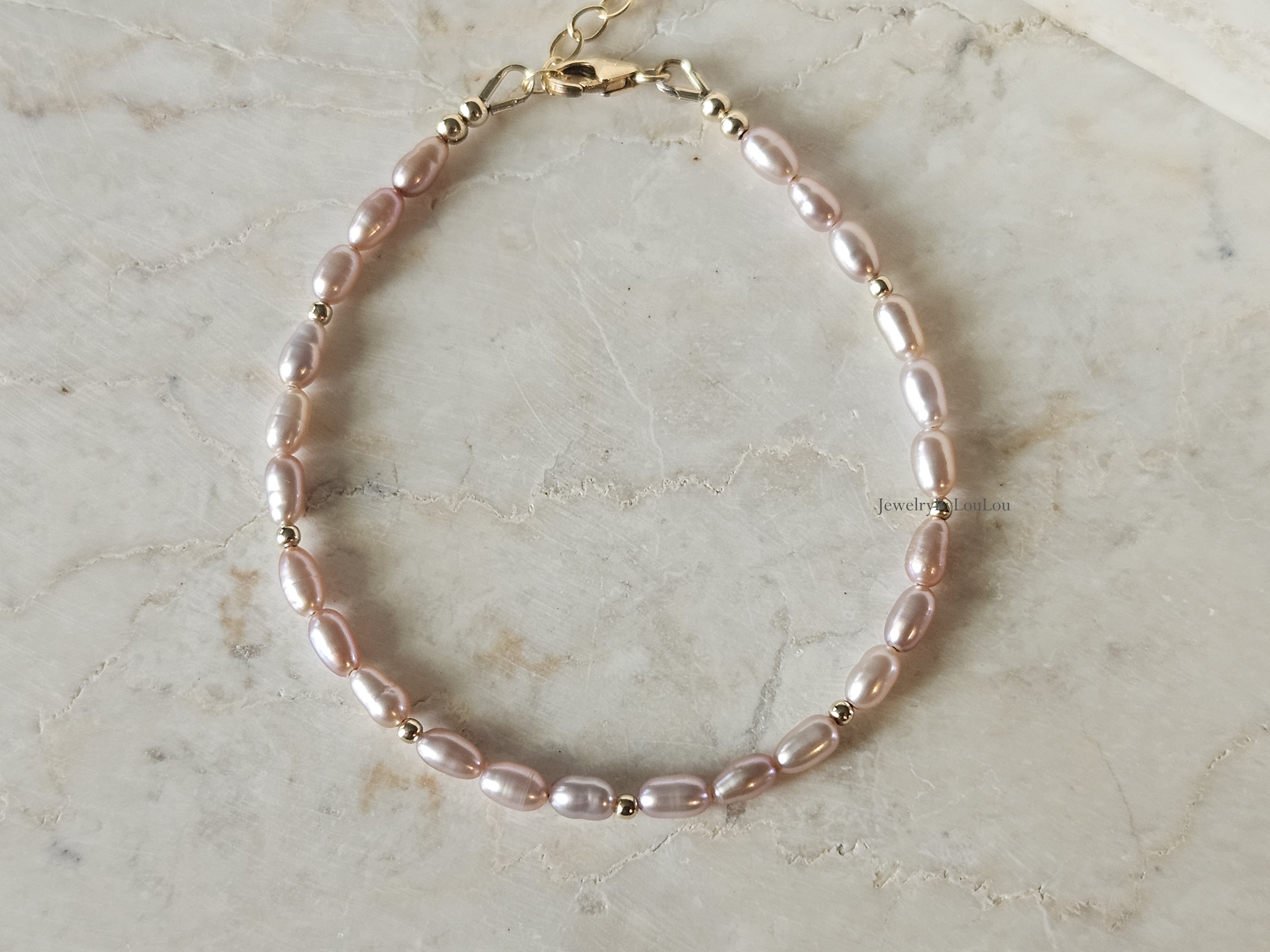 Zacht roze zoetwaterparel kralen armband ,  925 sterling zilver - 14k goldfilled