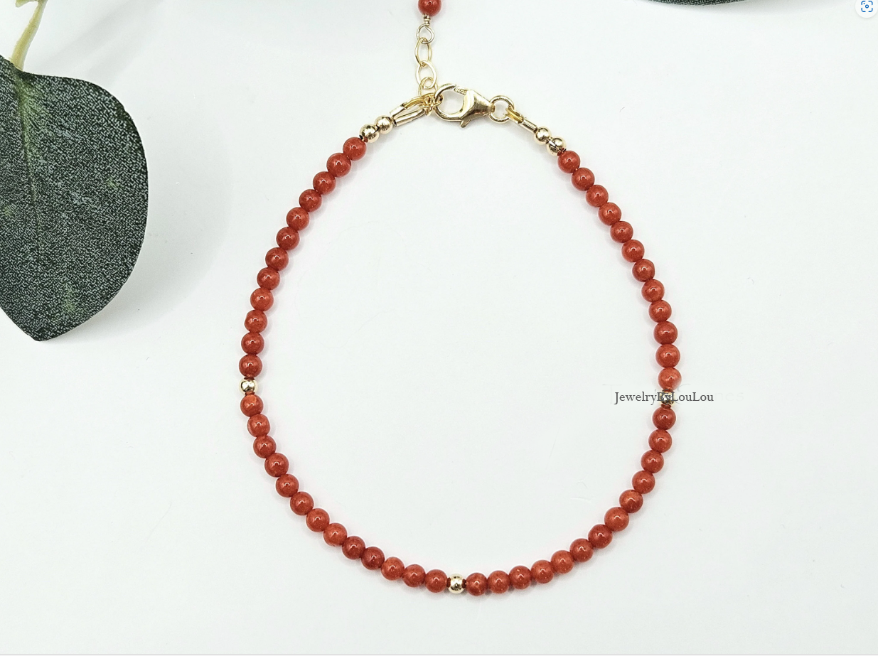 Italian coral beaded bracelet, 14k goldfilled & 925 sterling silver