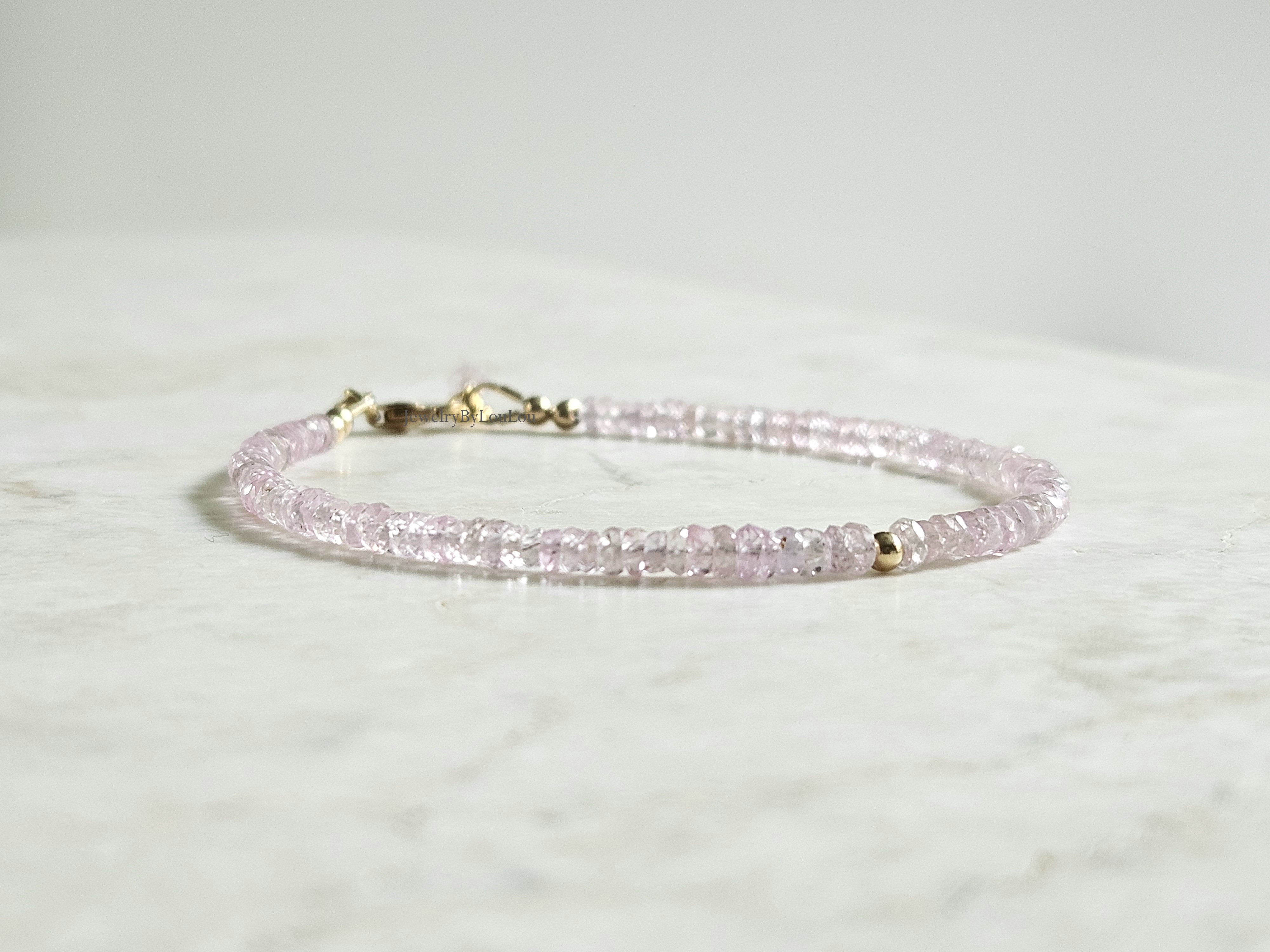 Licht roze Saffier kralen armband, 14k goldfilled - 925 sterling zilver