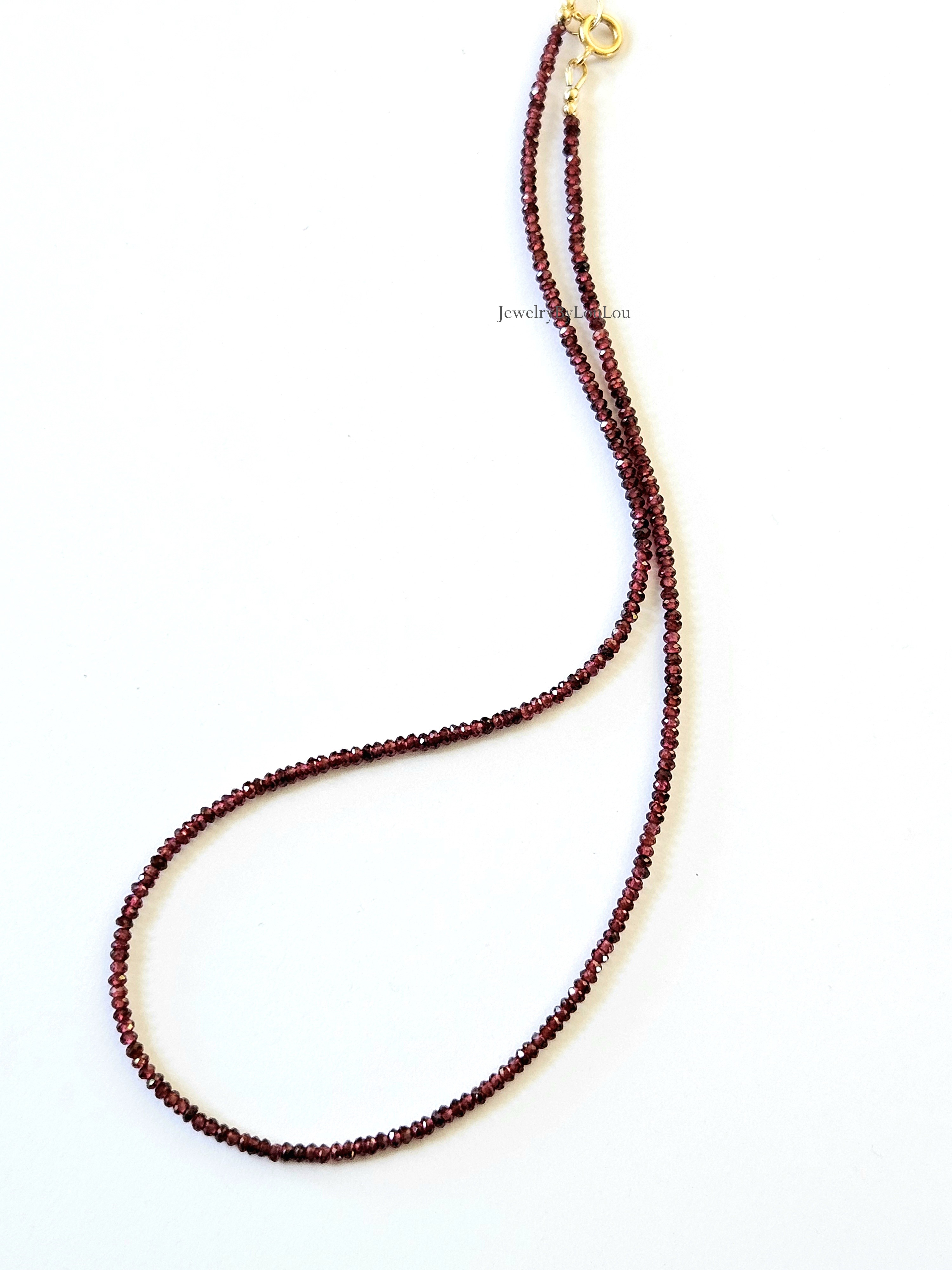 AAA Granaat kralen ketting, 14k goldfilled - 925 sterling zilver