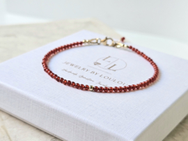 Carneool 2mm kralen armband,  925 sterling zilver & 14k goldfilled