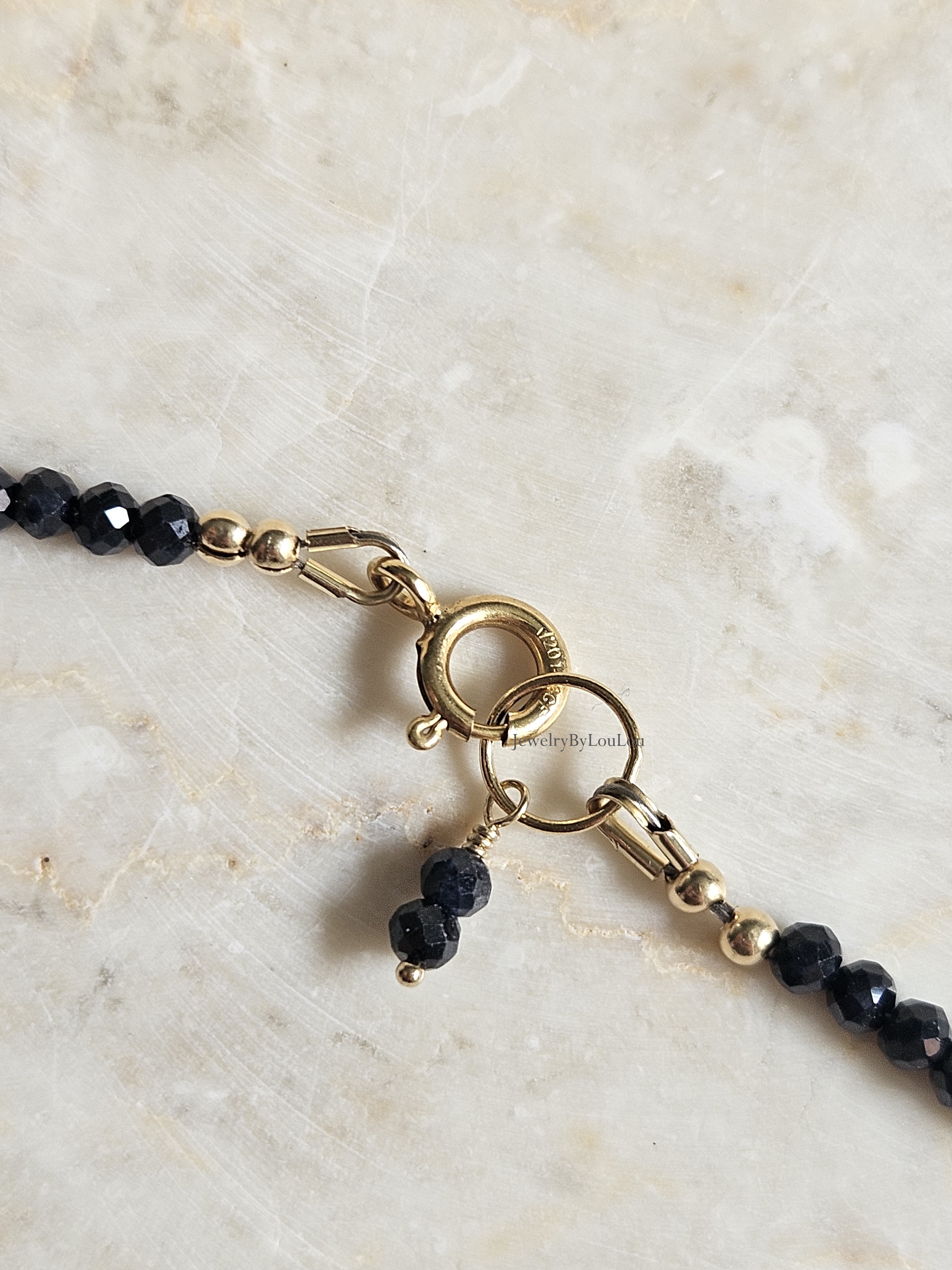 Darkblue Sapphire beaded necklace, 14k goldfilled - 925 sterling silver