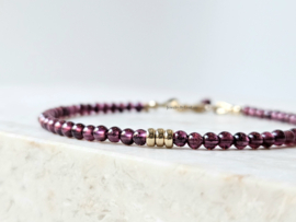 Rhodolite Garnet beaded bracelet, 14k gold-filled & 925 sterling silver