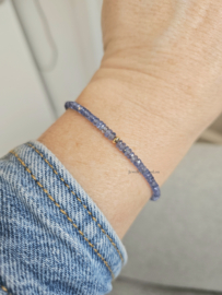 Licht blauwe Birma Saffier kralen armband, 14k goldfilled - 925 sterling zilver
