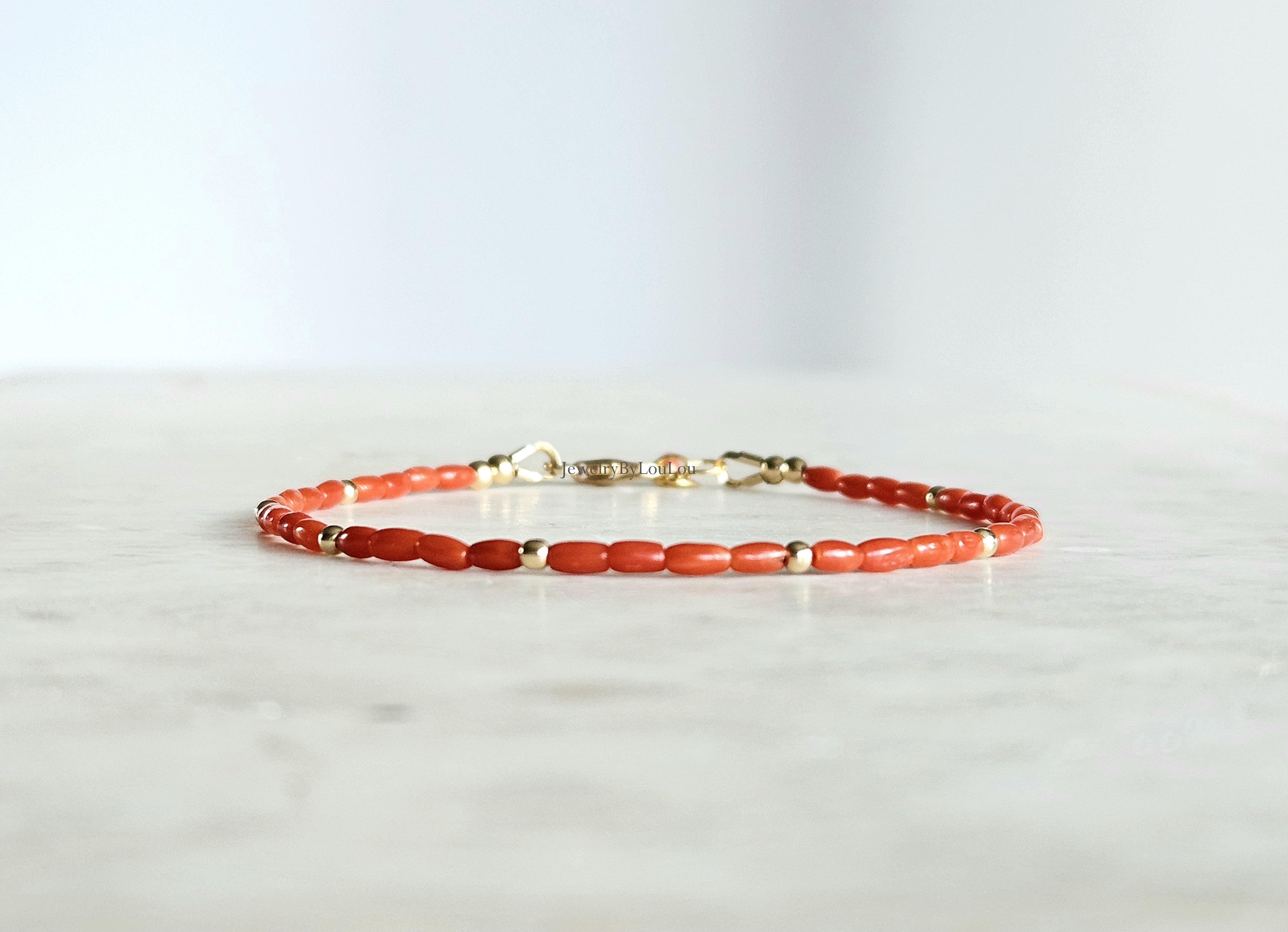 Italiaanse Koraal kralen armband 2mm, 14k goldfilled - 925 sterling zilver