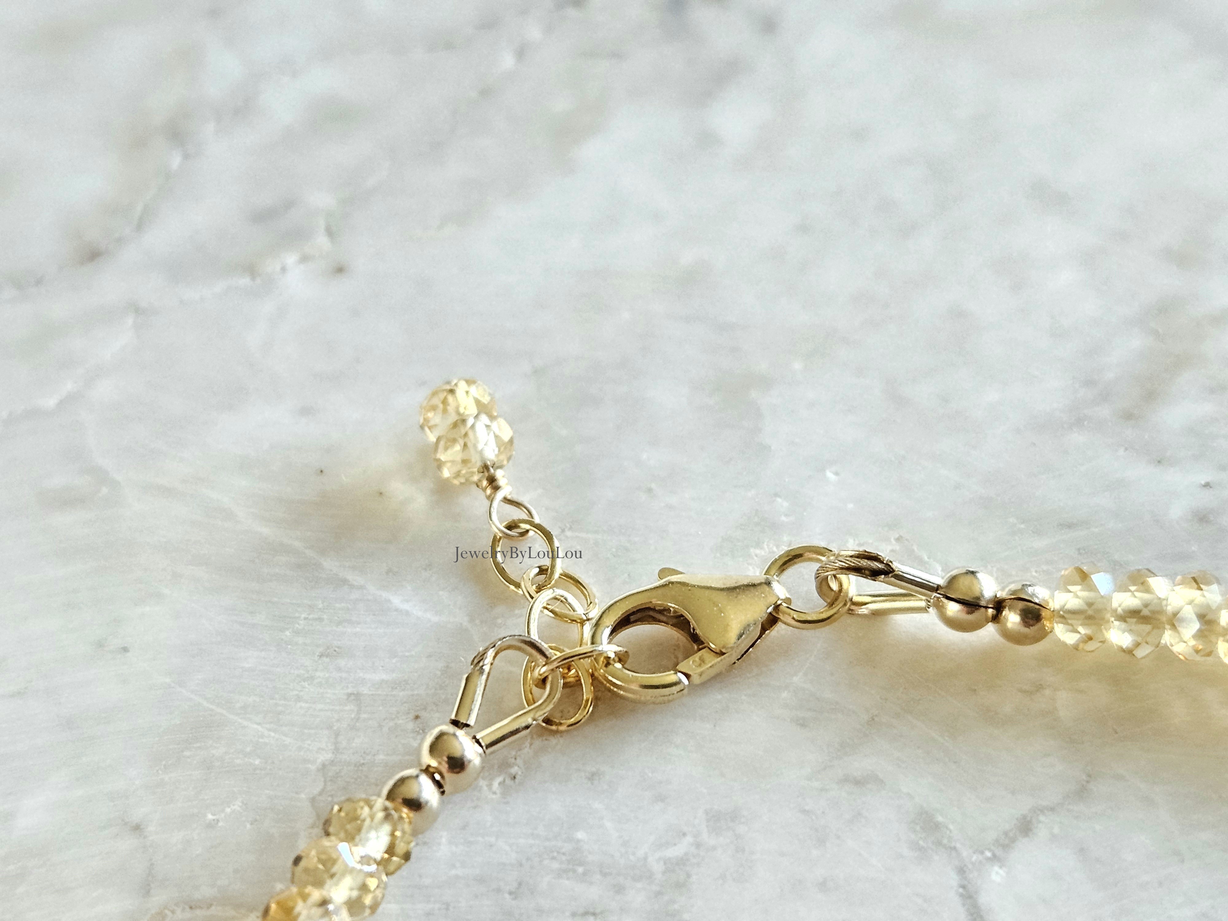 Citrien edelstenen kralen armband, leverbaar 14k goldfilled - 925 sterling zilver