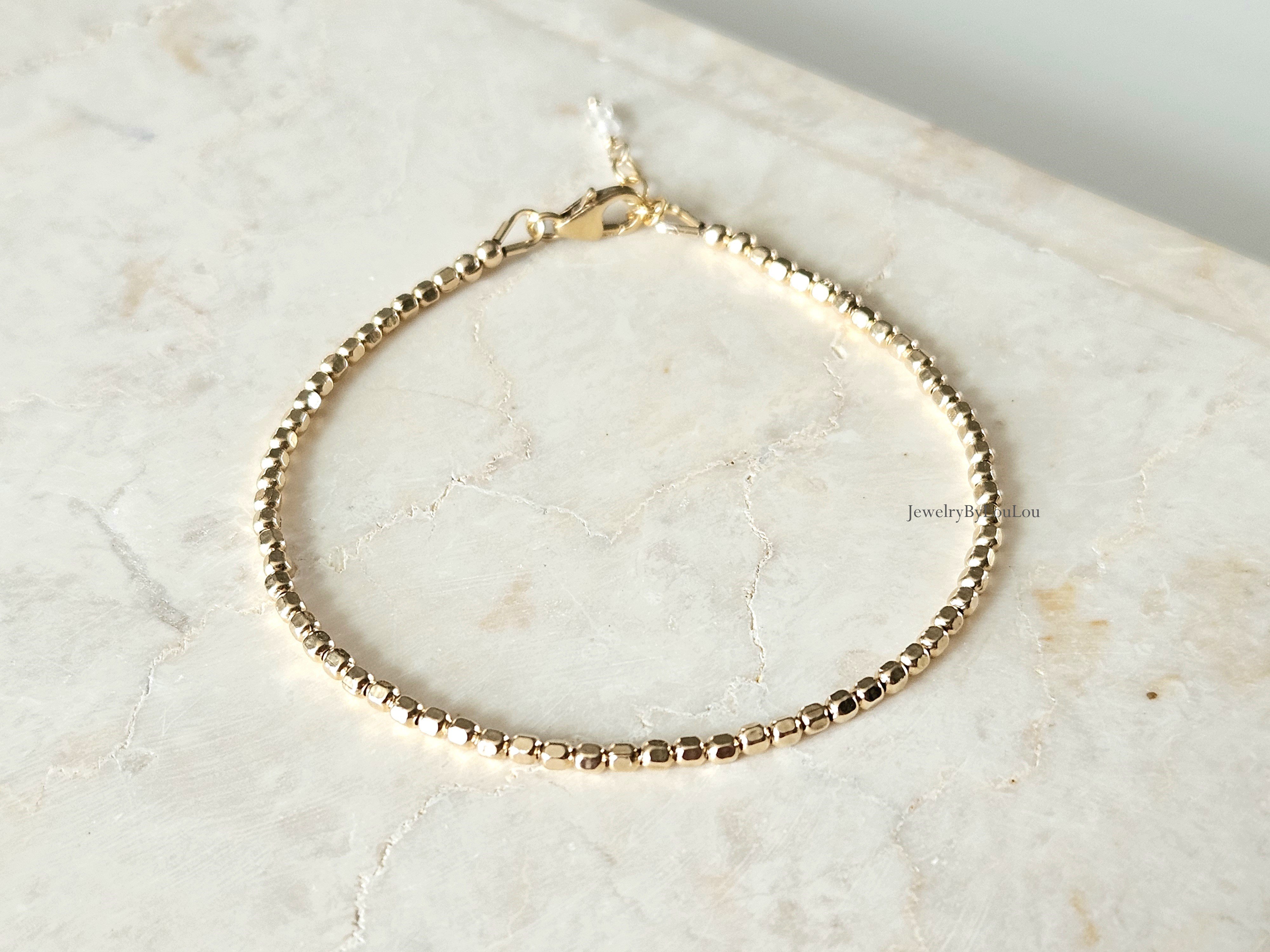 14k goldfilled kralen armband facet geslepen 2mm, leverbaar met sluiting - elastiek