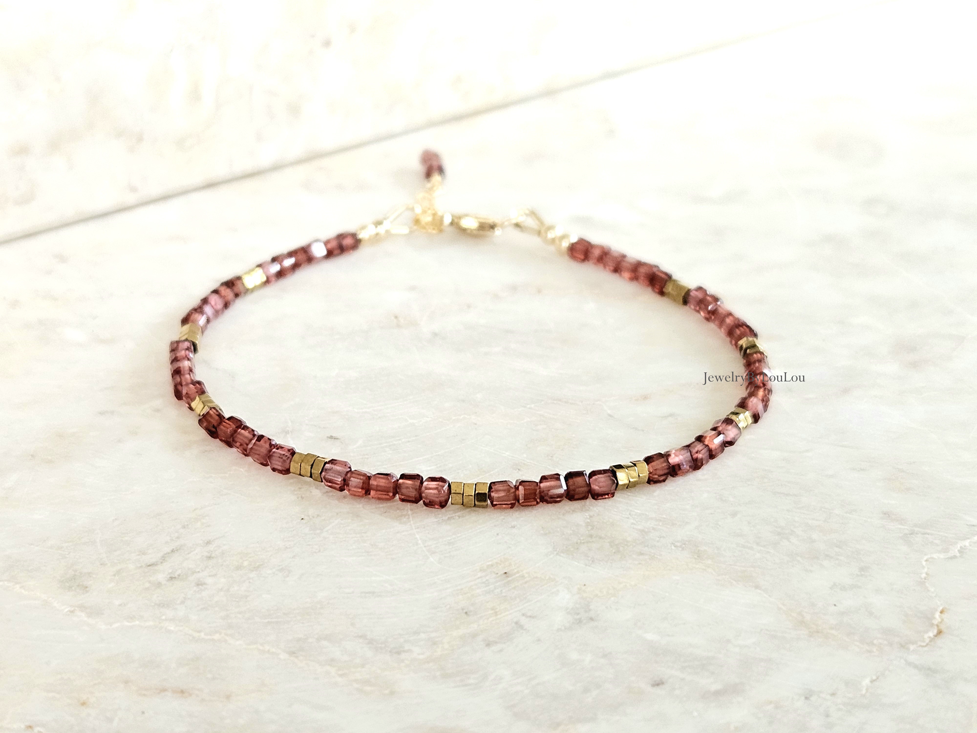 AAA Malaya Granaat en Hematiet kralen armband  14k goldfilled - 925 sterling zilver