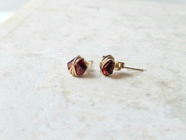 Red garnet stud earrings, 14k gold-filled - 925 sterling silver