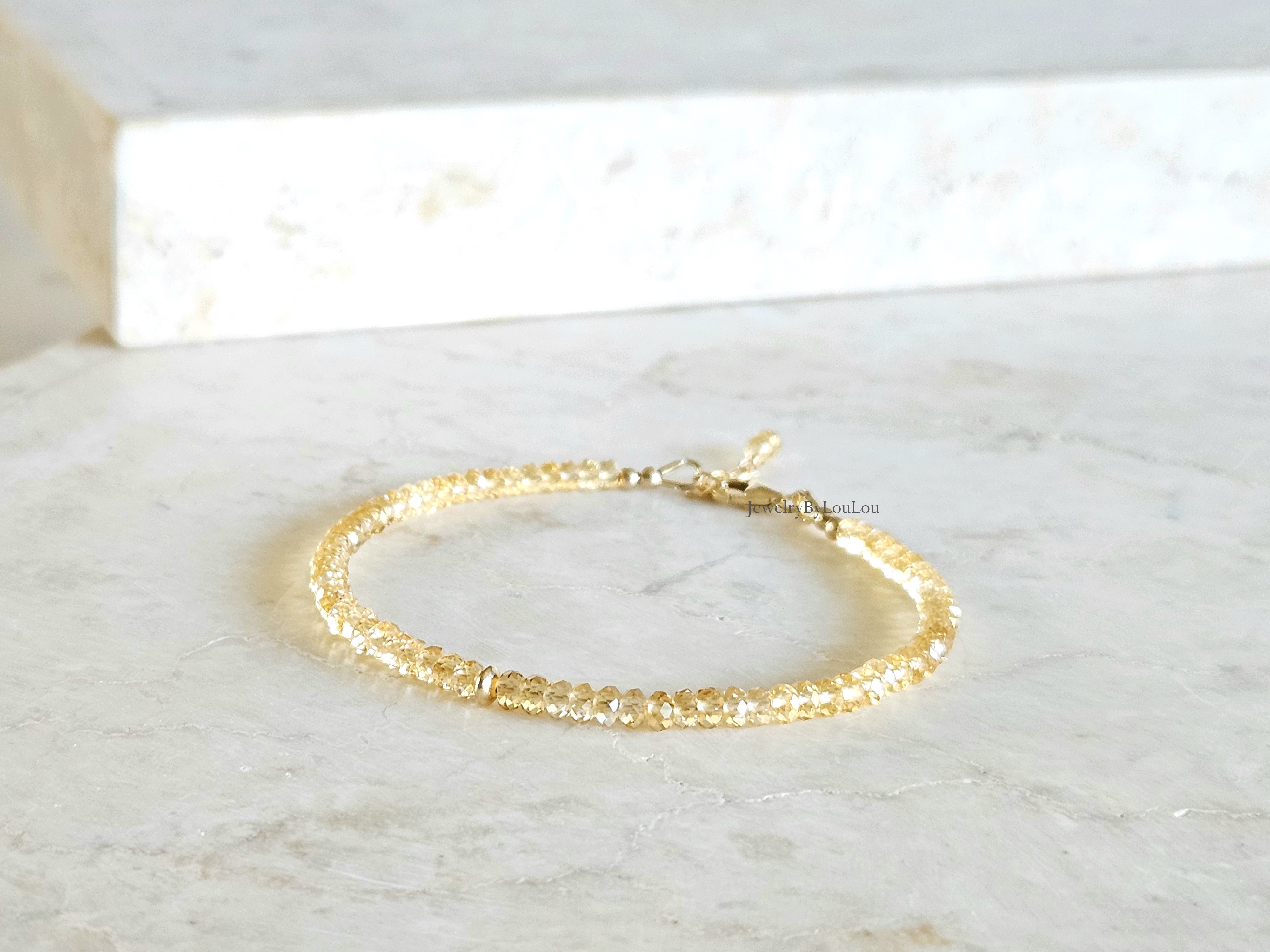 Citrien edelstenen kralen armband, leverbaar 14k goldfilled - 925 sterling zilver