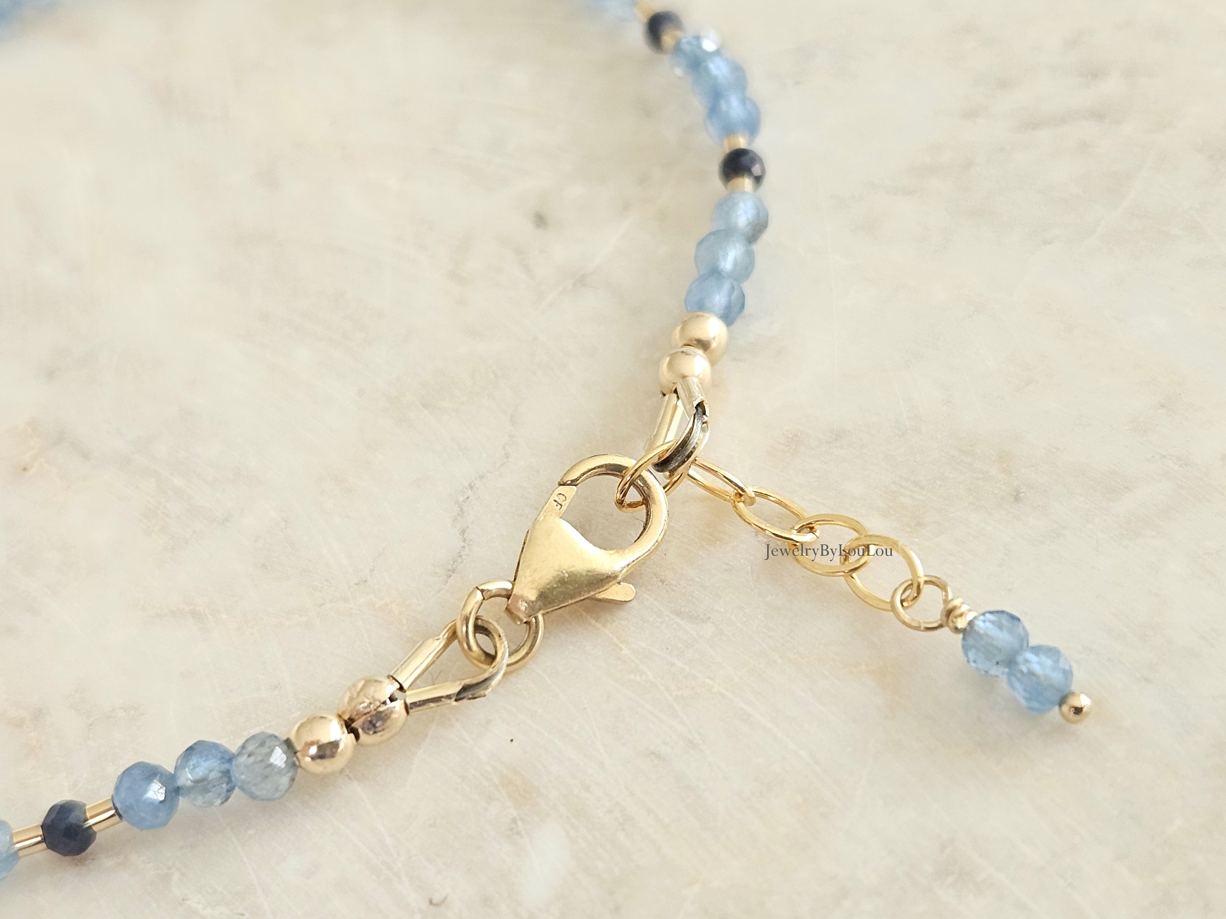 Fijn aquamarijn kralen armbandje, 14k goldfilled & 925 sterling zilver