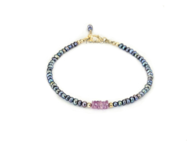 Peacock zoetwaterparels en Lavendel Saffier armband -14k goldfilled & 925 sterling zilver