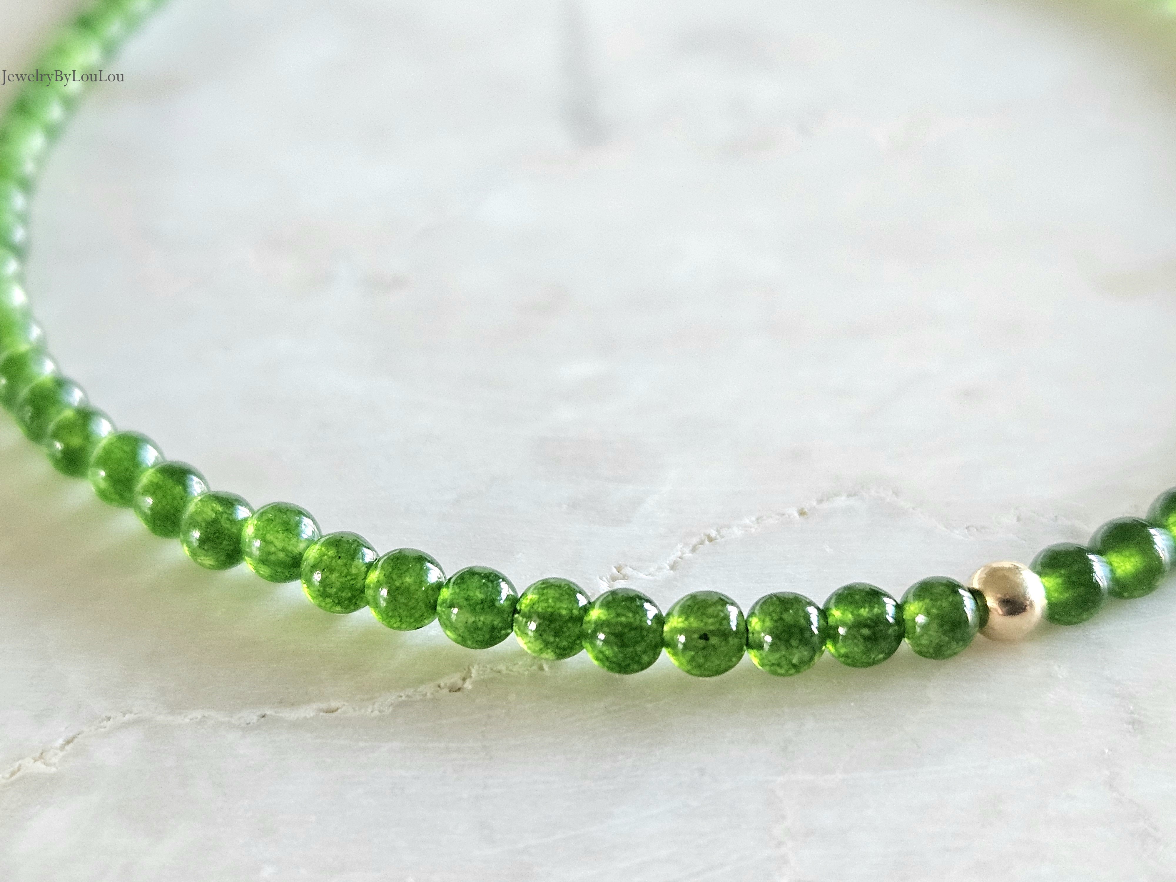 Taiwanese groene Jade kralen armband, 14k goldfilled - 925 sterling zilver