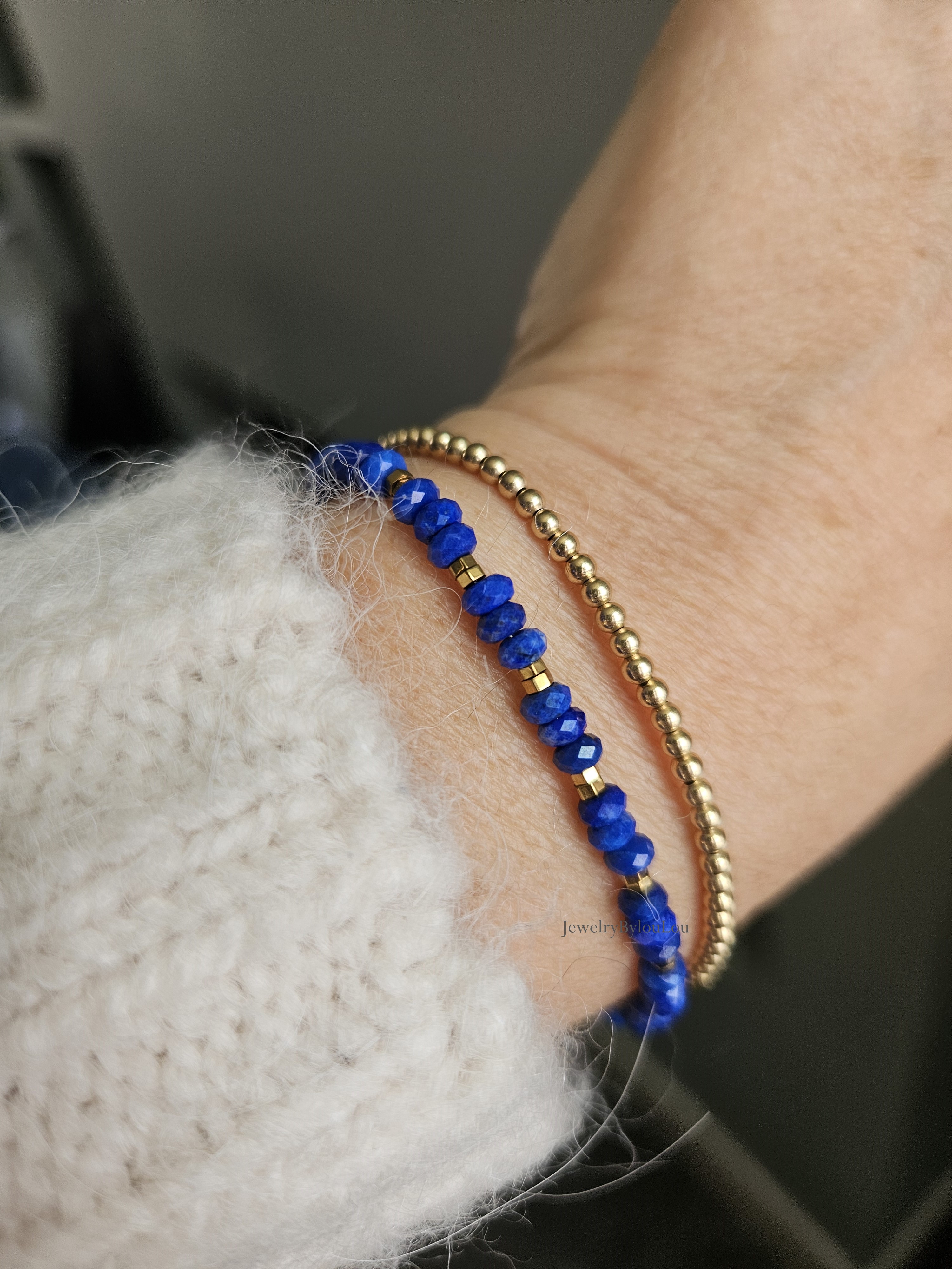 AAA Lapis Lazuli kralen armband, 14k goldfilled - 925 sterling zilver