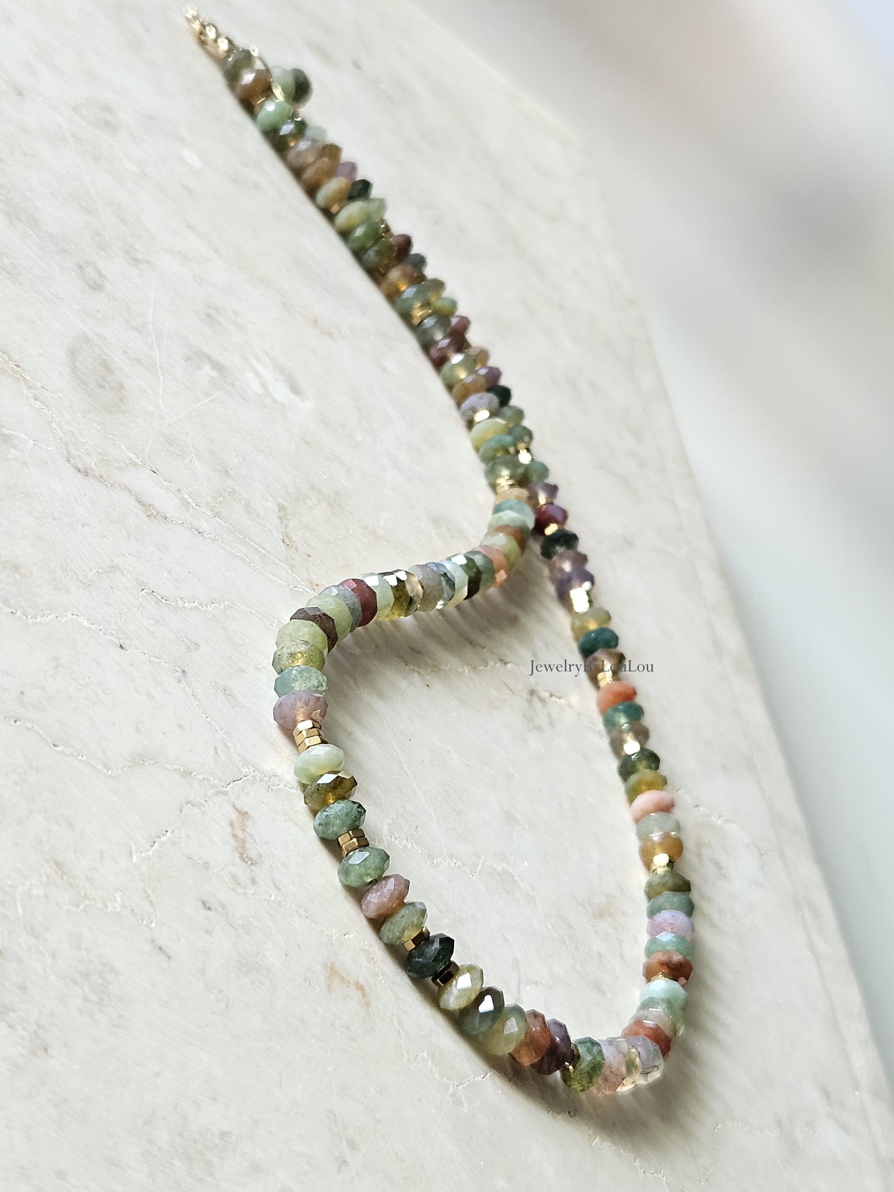 AAA Indiase Agaat kralen ketting, 14k goldfilled - 925 sterling zilver