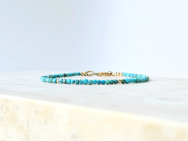 Arizona Turquoise edelstenen kralen armband, leverbaar 14k goldfilled - 925 sterling zilver