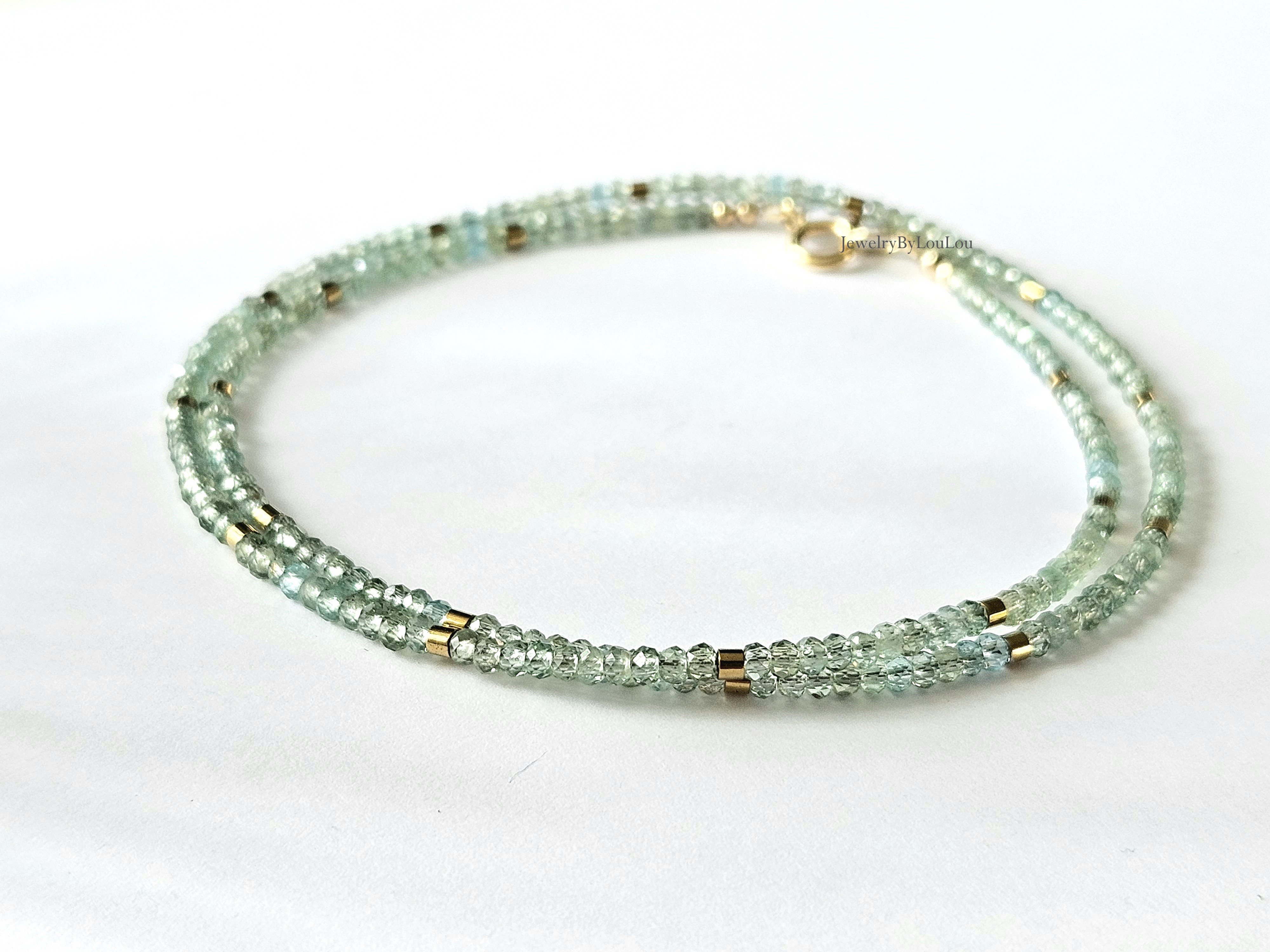 AAA aqua-groene Apatiet kralen ketting, 14k goldfilled - 925 sterling zilver