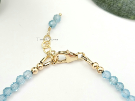 Sky blue Apatiet en Zambiaanse Smaragd edelstenen kralen armband, 14k goldfilled - 925 sterling zilver