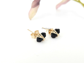 Black onyx stud earrings  14k goldfilled & 925 sterling silver