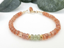 Zonnesteen en Tsavoriet edelstenen kralen armband  14k goldfilled & 925 sterling zilver