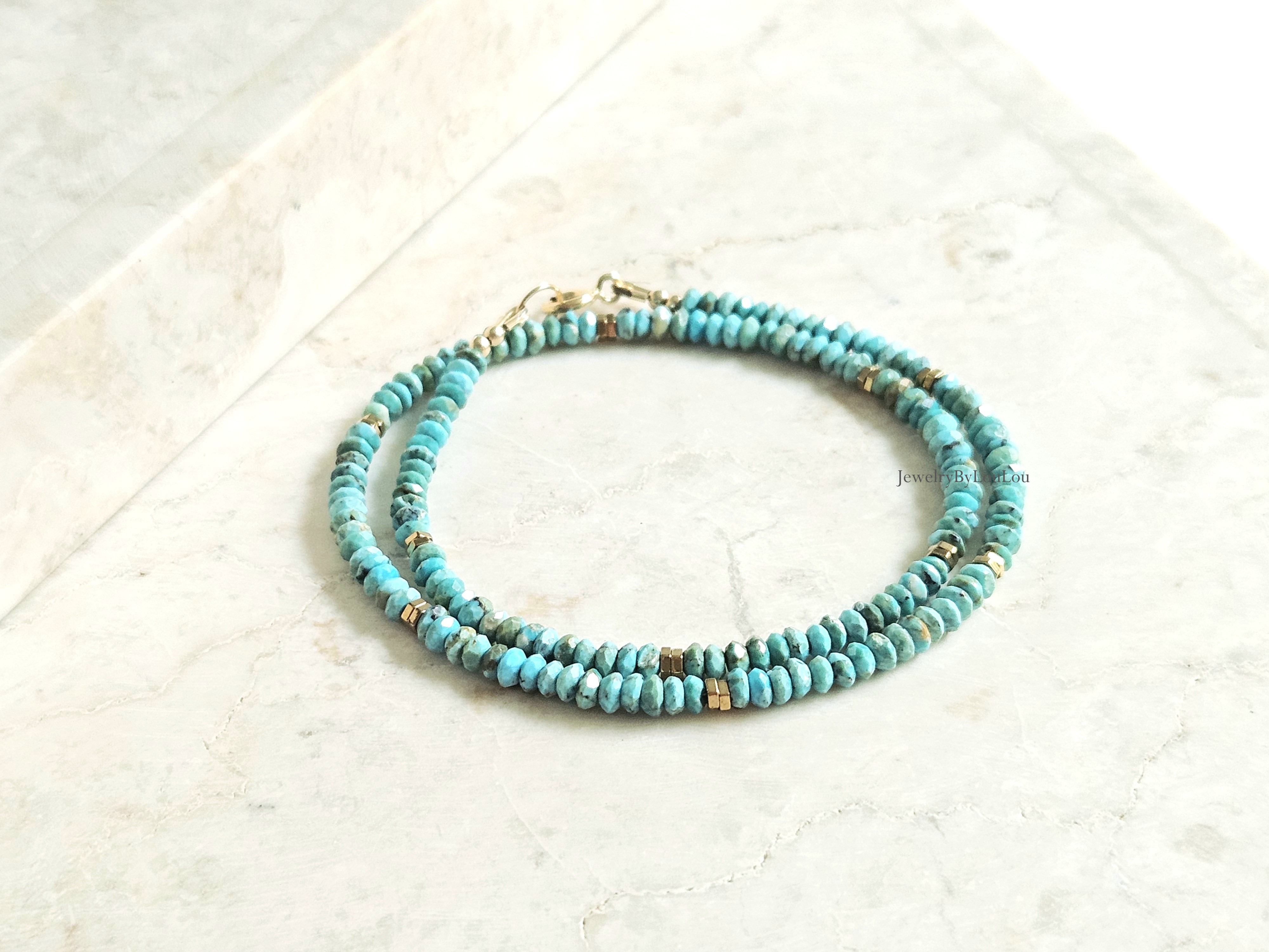 Arizona Turquoise kralen ketting, leverbaar 14k goldfilled - 925 sterling zilver