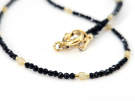 Black tourmaline and champagne zircon bead necklace, 14k goldfilled - 925 sterling silver