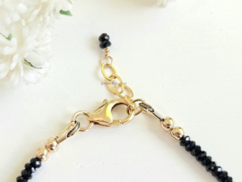 Zwarte Spinel kralen armband, 14k goldfilled - 925 sterling zilver