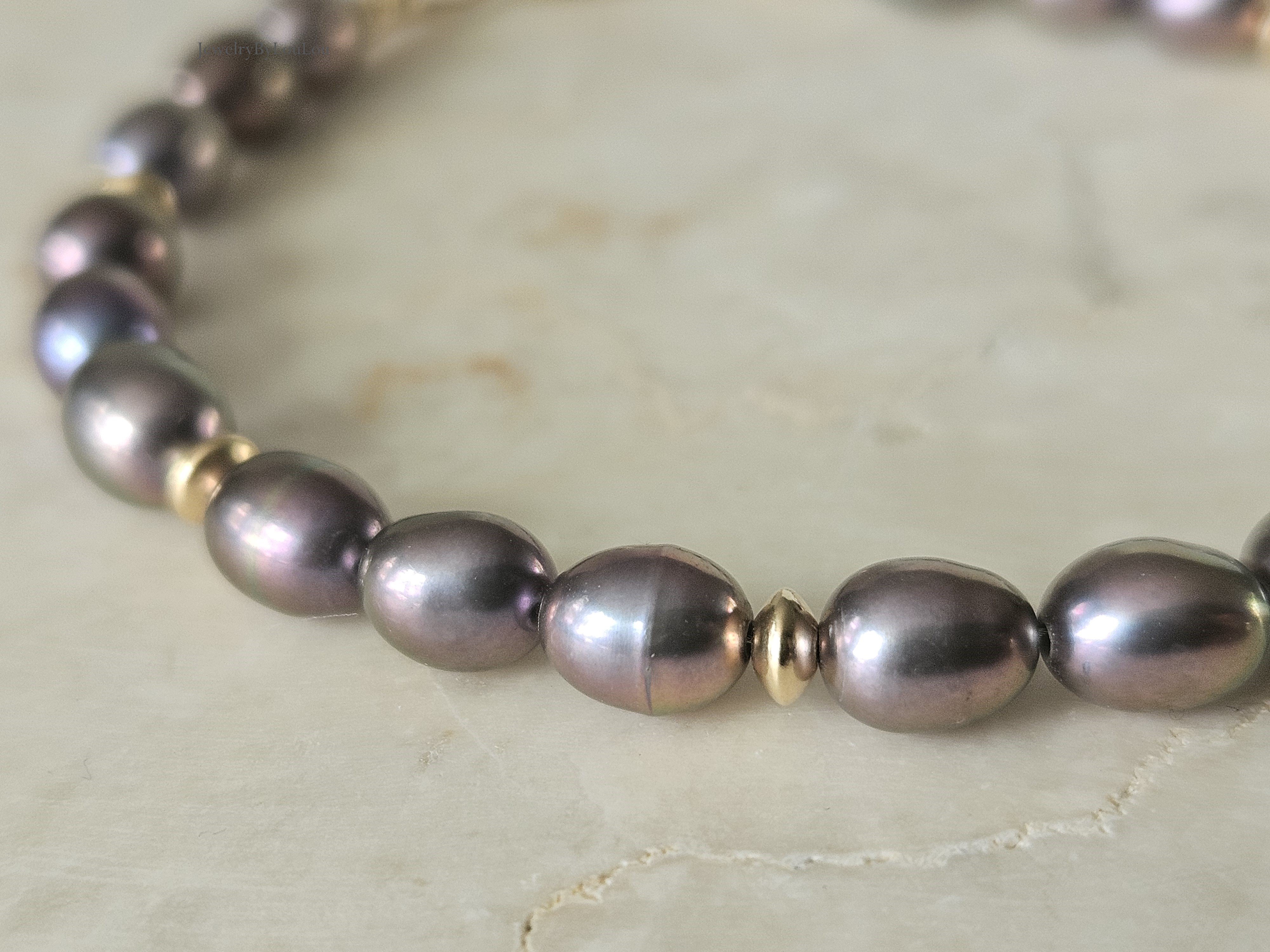 Taupe kleurige zoetwaterparel kralen armband ,  925 sterling zilver - 14k goldfilled
