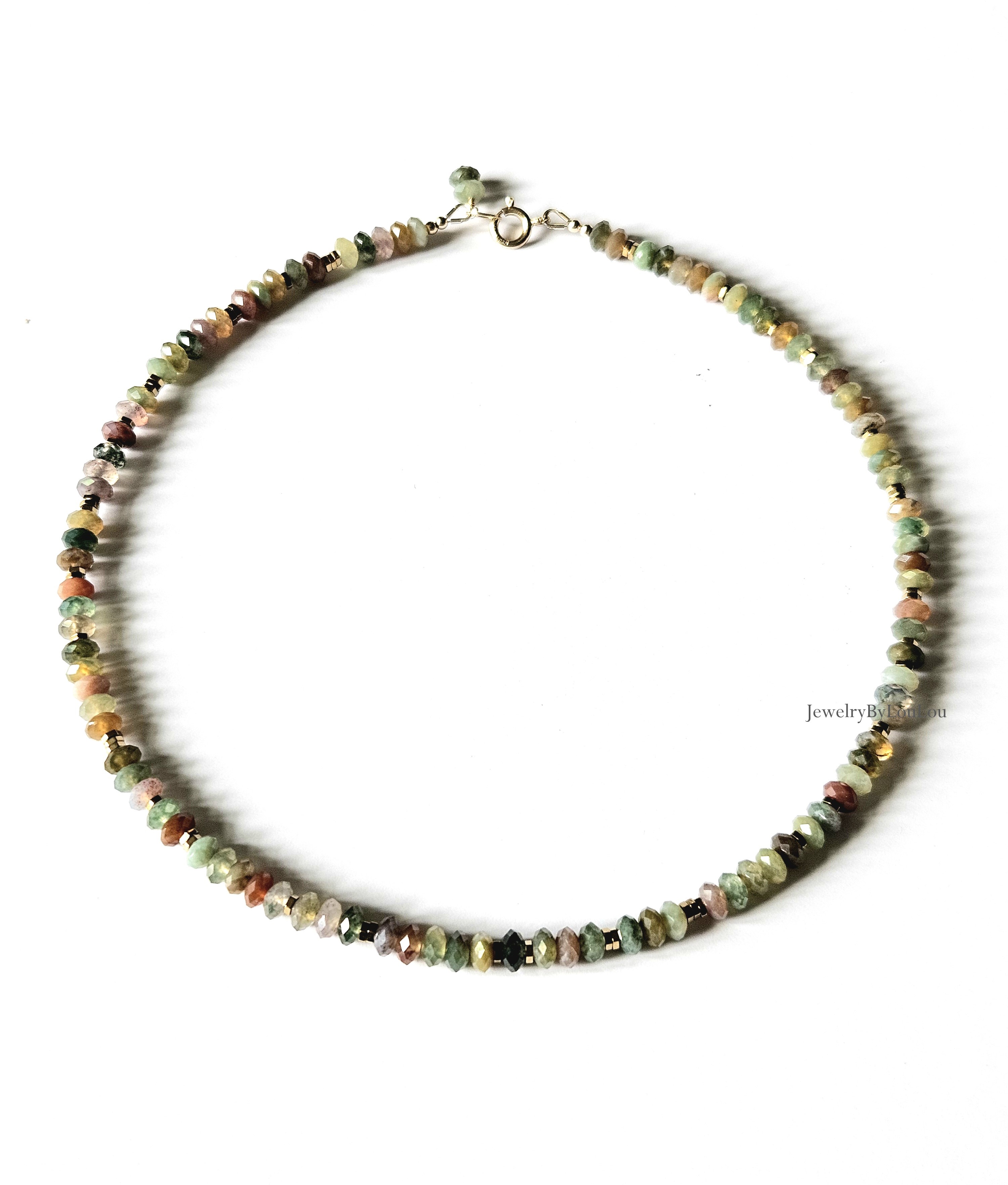 AAA Indian Agate bead necklace, 14k gold-filled - 925 sterling silver