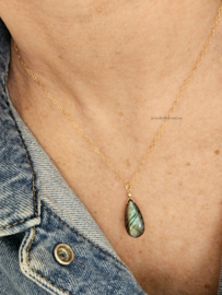 Link chain with Labradorite drop, 14k goldfilled & 925 sterling silver