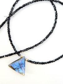 Labradoriet en zwarte spinel kralen ketting, 14k goldfilled - 925 sterling zilver