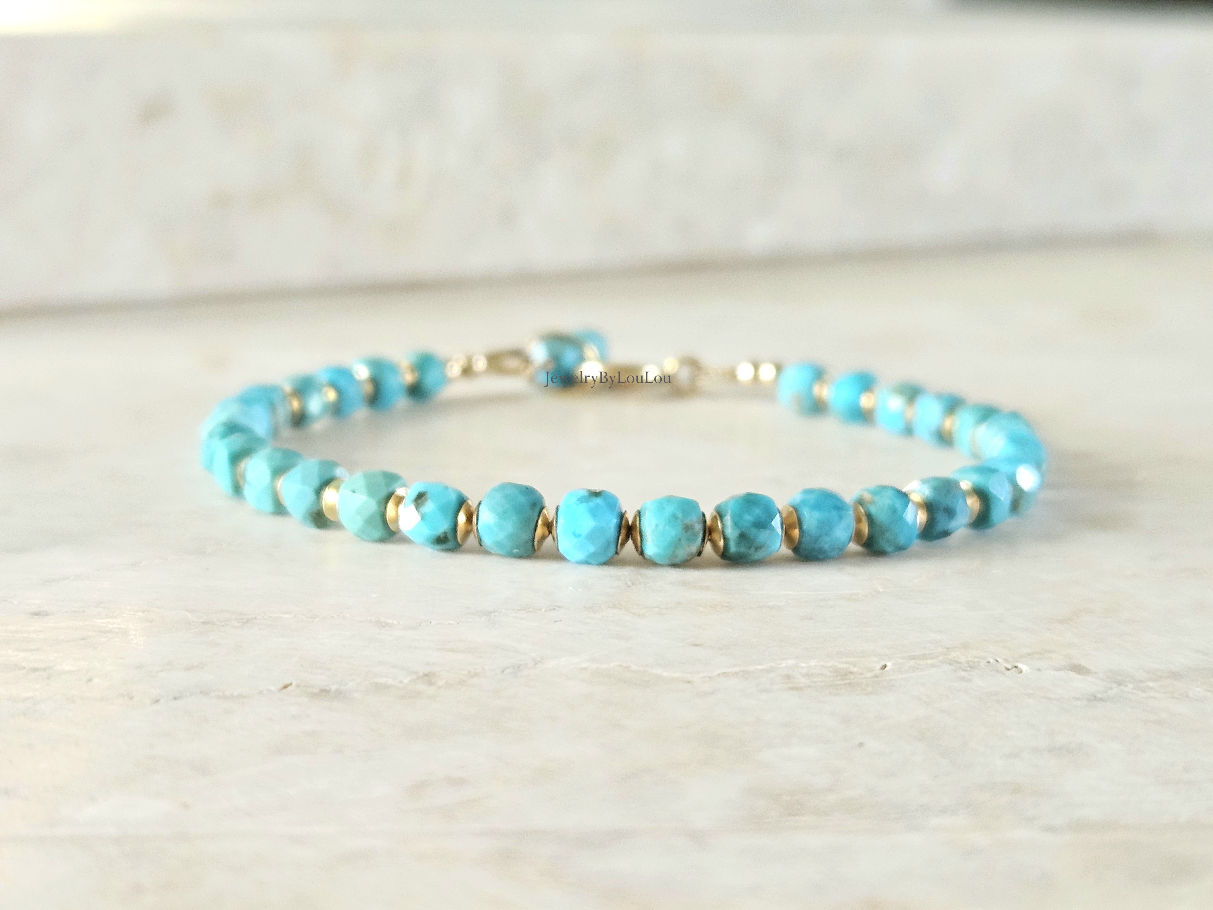 Natuurlijke Arizona Turquoise kralen armbandje, 14k goldfilled