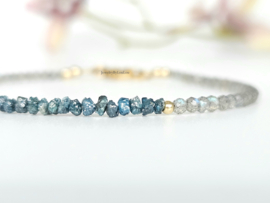 Labradoriet en blauwe ruwe diamant edelstenen kralen armband ,  925 sterling zilver - 14k goldfilled