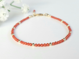 Coral beaded bracelet     925 sterling silver   -   14k goldfilled