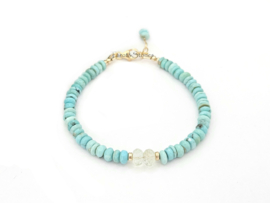 Turquoise en Morganiet kralen armband, 14k goldfilled & 925 sterling zilver