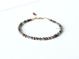 Kyaniet en Robijn in Kyaniet kralen armband , 14k goldfilled & 925 sterling zilver