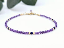 Amethist & Lapis Lazuli edelstenen kralen armband, leverbaar 14k goldfilled - 925 sterling zilver