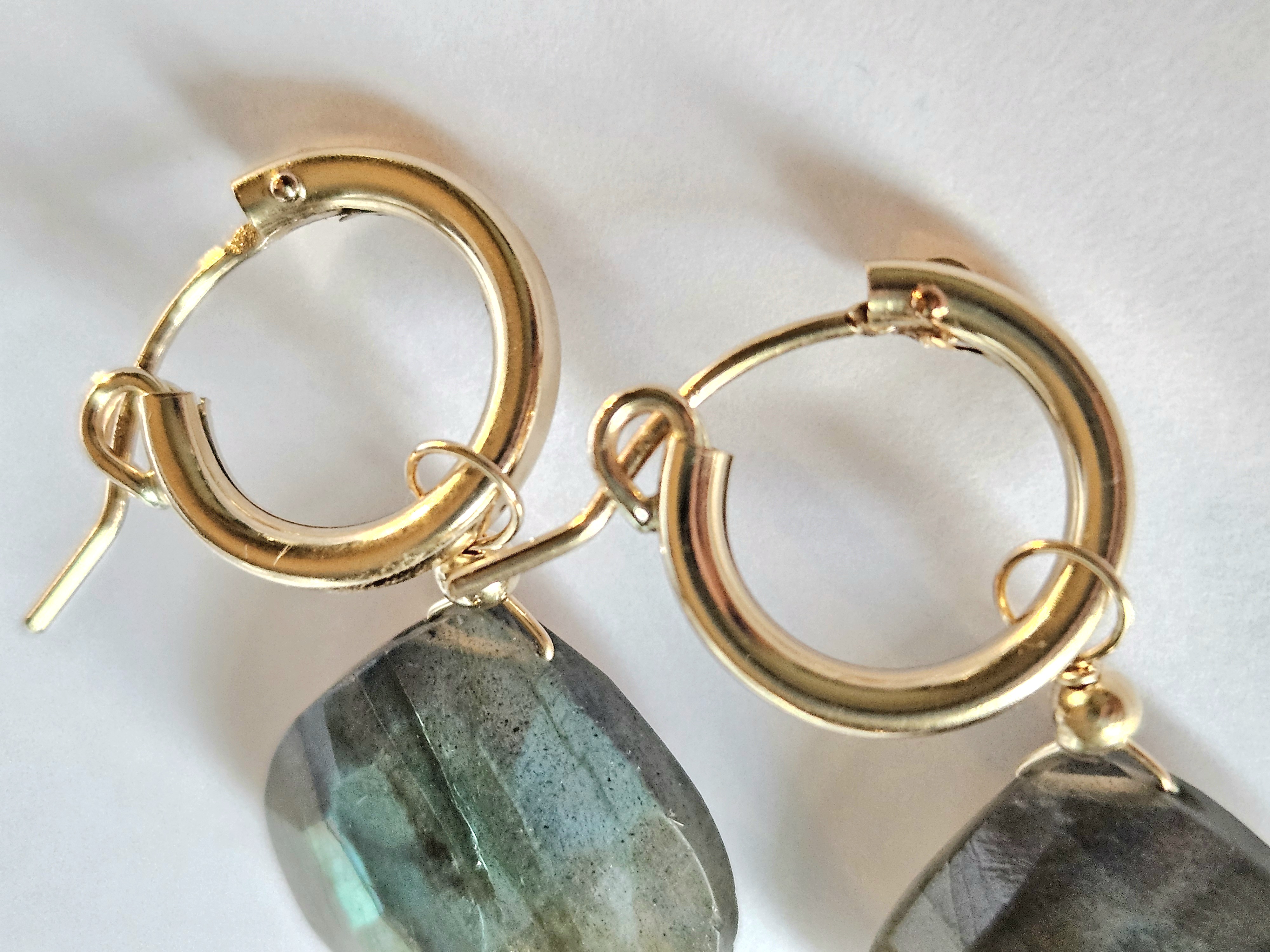 Labradoriet oorringen creolen  14k goldfilled & 925 sterling zilver