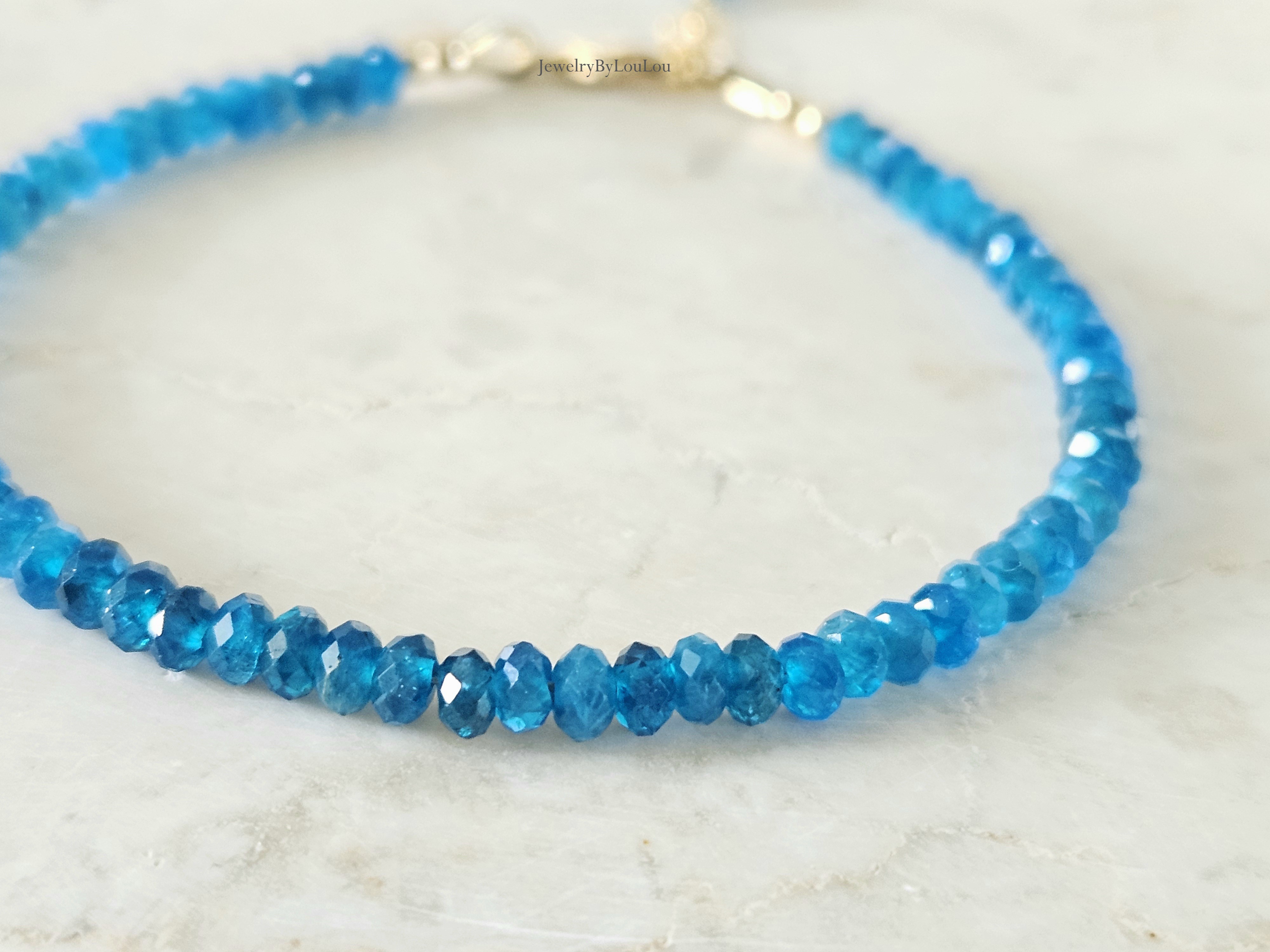 Neon Apatiet edelstenen kralen armband, leverbaar 14k goldfilled - 925 sterling zilver