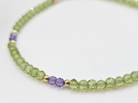 Peridot and Amethyst gemstone beaded bracelet, 14k goldfilled & 925 sterling silver