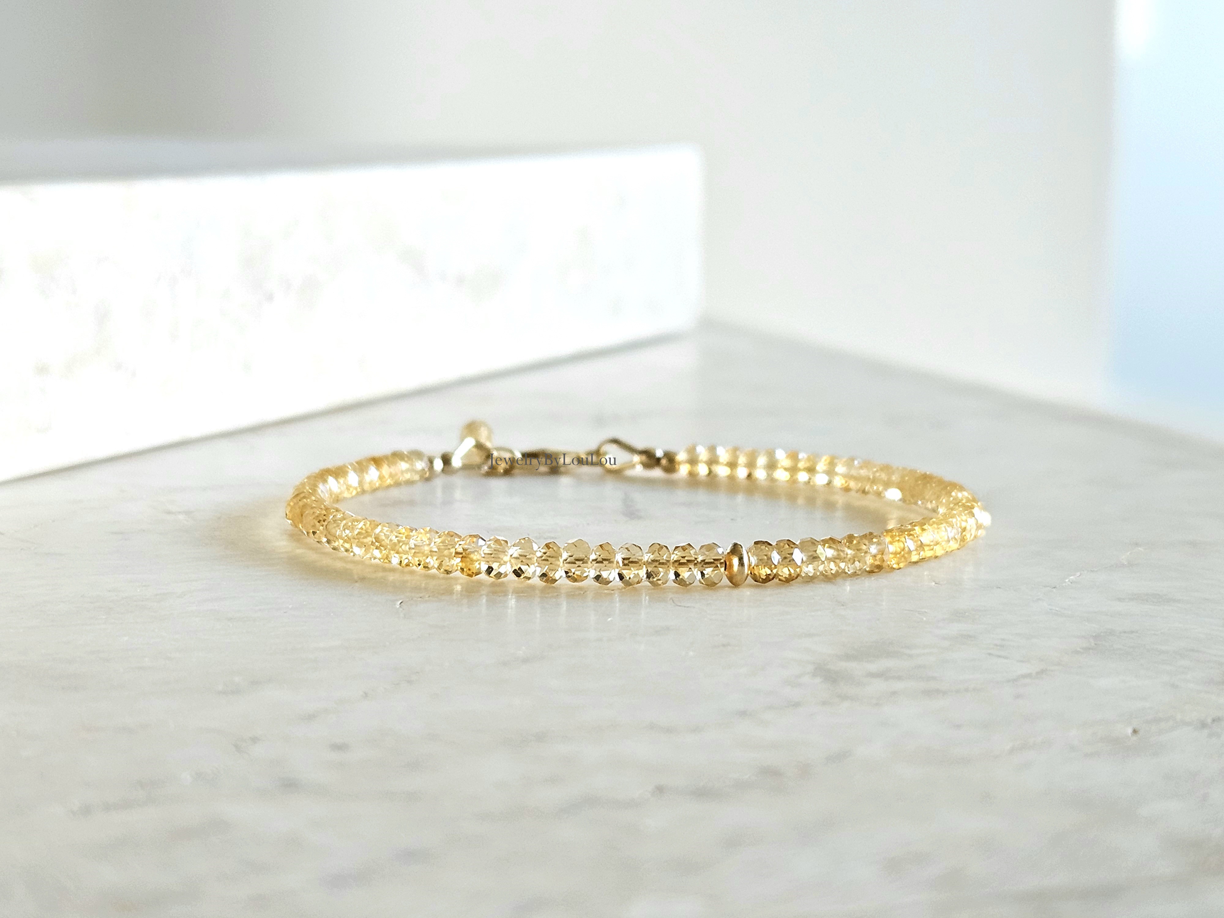 Citrien edelstenen kralen armband, leverbaar 14k goldfilled - 925 sterling zilver