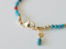 Turquoise, koraal en Lapis Lazuli kralen armband, 14k goldfilled - 925 sterling zilver
